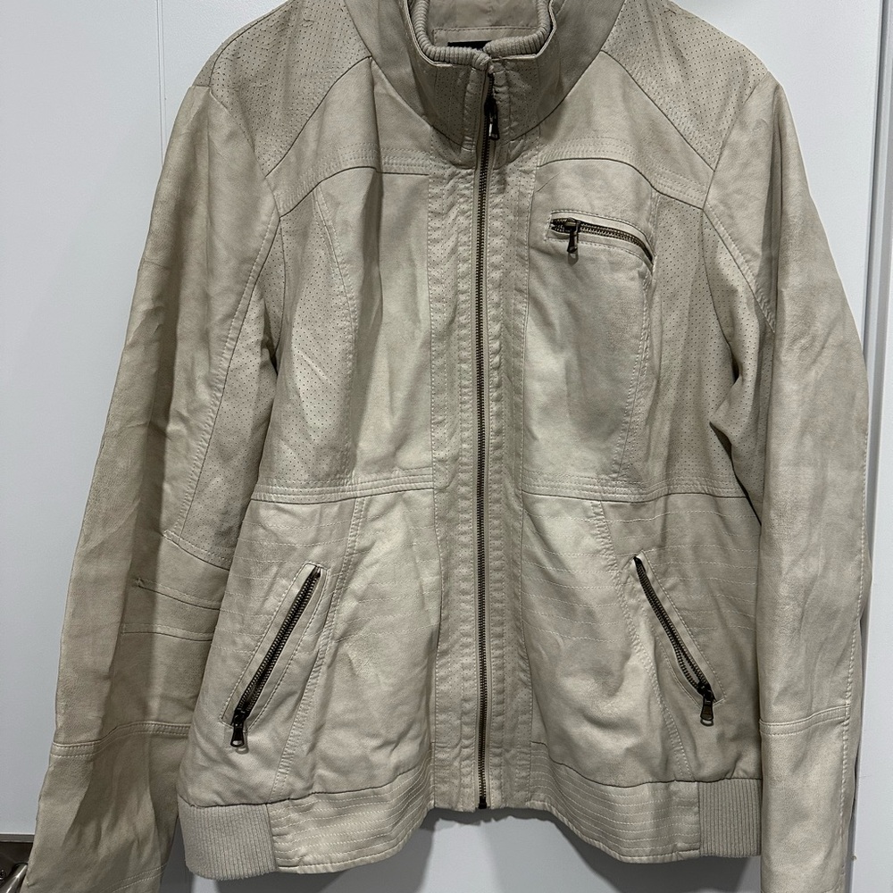 Addition Elle Cream Plus Size Faux Leather Jacket